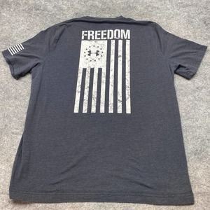 Under Armour Mens T Shirt Large Gray Loose Fit HeatGear Freedom Flag Pullover